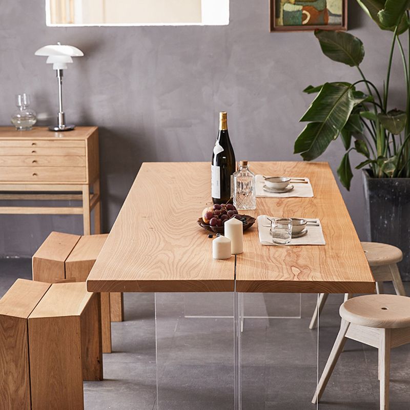 Natural Solid Wood Dining Table Modern Restaurant Furniture with Acrylic Double Pedestal
