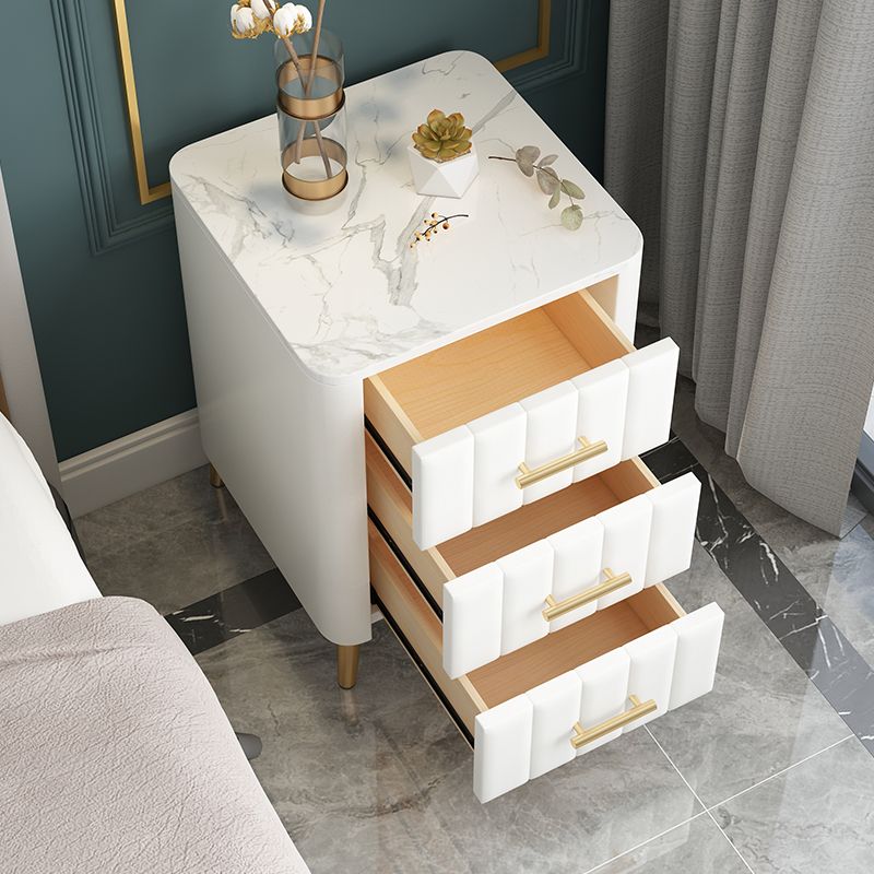22'' Tall Bedside Cabinet Faux Marble Top 3-Drawer Nightstand with Legs