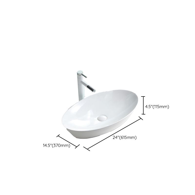 Contemporary Trough Sink Porcelain Trough Bathroom Sink with Faucet Included