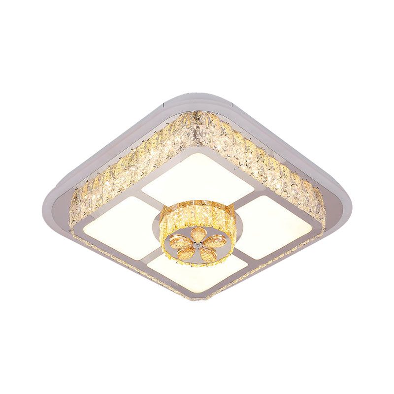 Round/Flower Bedroom Ceiling Lamp Crystal Block LED Contemporary Flushmount Lighting in Silver, Warm/White Light