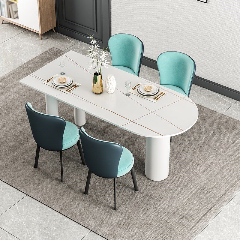 Free Form White Tone Dining Table Contemporary Sintered Stone Table with 3 Legs