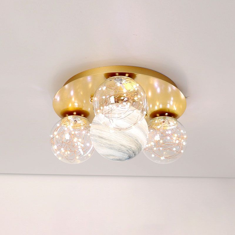 Round Shade Multi-Lights Glass Flush Mount Modern Style Flush Mount Ceiling Lighting Fixture