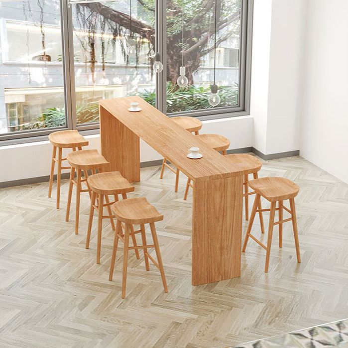 Modern Rectangle Bar Dining Table Double Pedestal Wood Bar Height Table in Brown