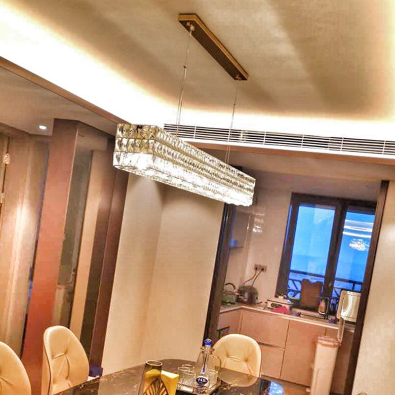 Wrought Iron LED Island Pendant Light in Modern Luxury Style Crystal Rectangular Ceiling Light for Dining Room