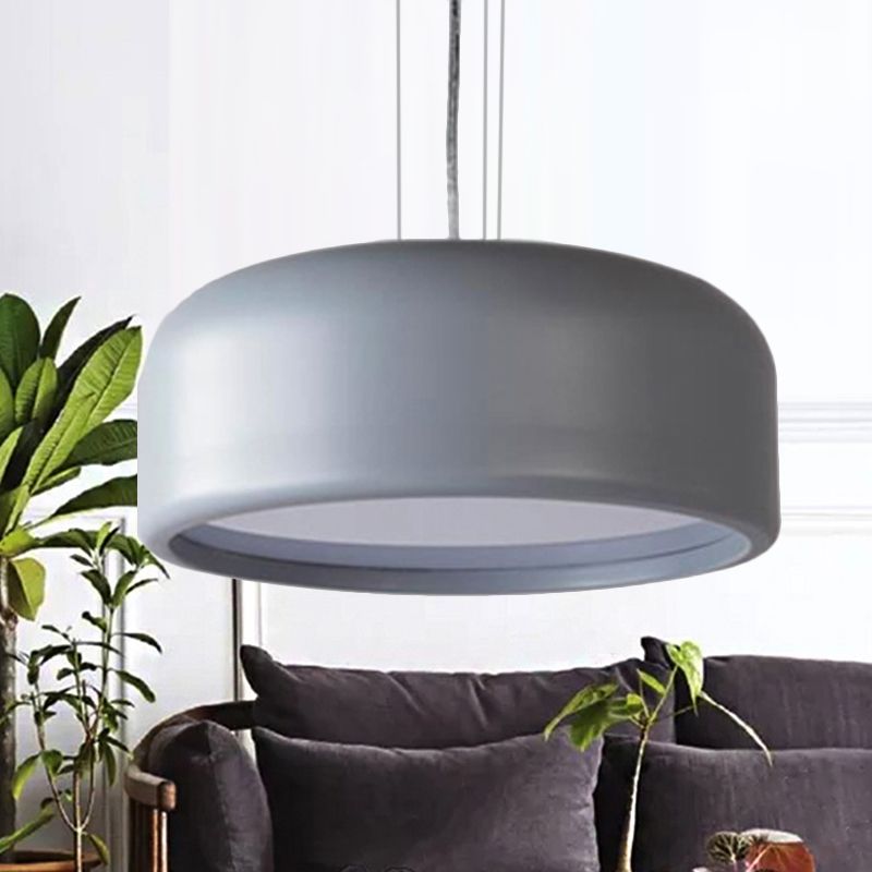 Drum Pendant Lamp Modern 1 Light Acrylic Grey/Coffee Hanging Ceiling Light for Living Room with Recessed Diffuser, 14"/19"/23.5" Wide