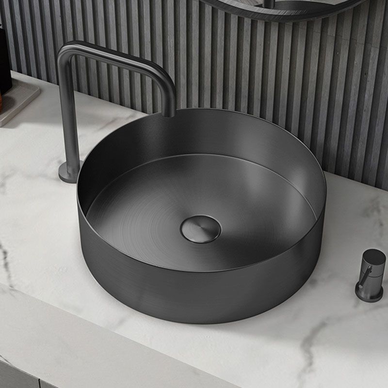 Metal Trough Sink Solid Color Bathroom Sink with Pop-Up Drain