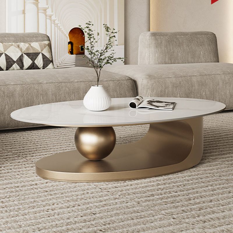 15"H Glam Coffee Table Pedestal Slate Oval Coffee Cocktail Table