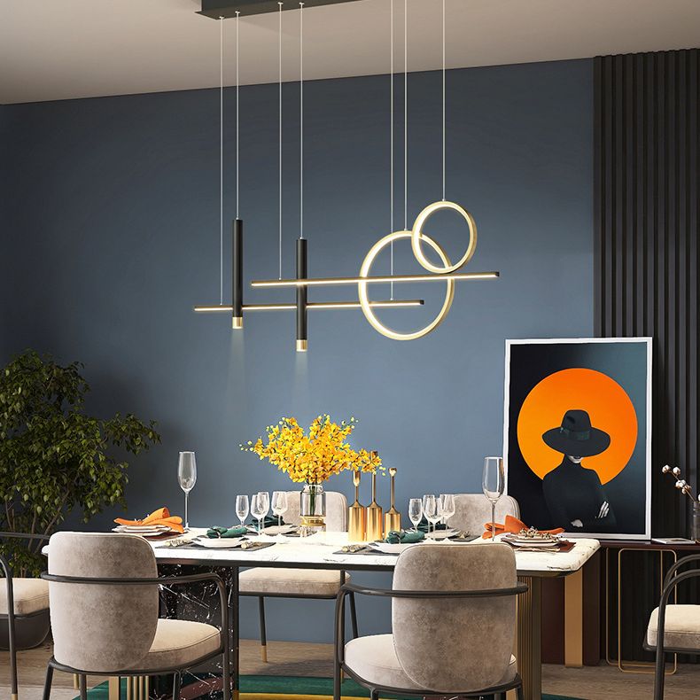 Luce a sospensione dell'isola LED lineare in alluminio in moderna luce del soffitto in ferro battuto in stile creativo con ombra silicone