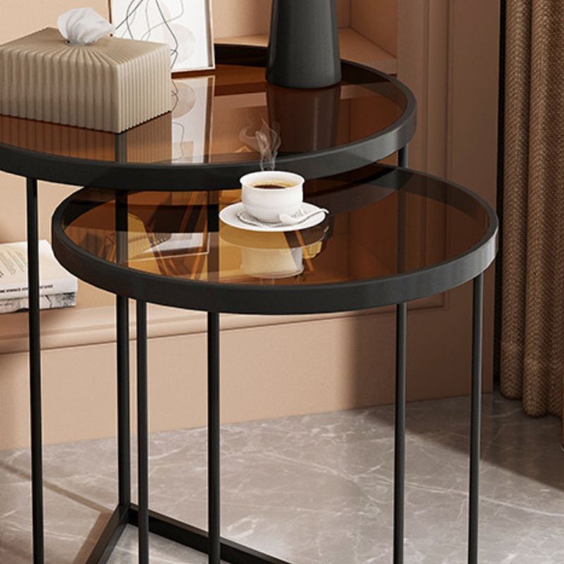 Minimalistic Coffee Table Round Glass Top Cocktail Table with Storage