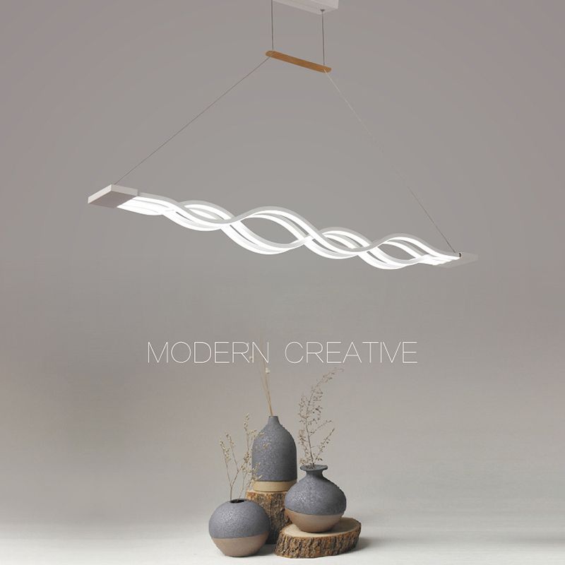 Modern Concise LED Island Light Lacquered Iron Linear Pendant Light with Acrylic Shade