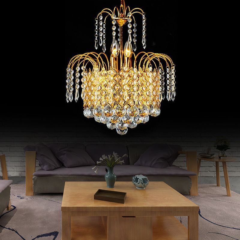 Luz de techo colgante en cascada Bola de cristal facetada contemporánea 5 luces de lámpara de oro, 16 "/19.5" de ancho