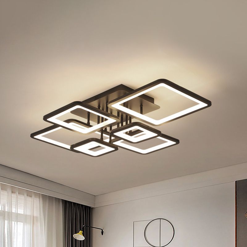 Lámpara LED semiempotrada para sala de estar, 4/6/8 luces, con pantalla acrílica cuadrada, luz de techo negra en luz cálida/blanca/natural