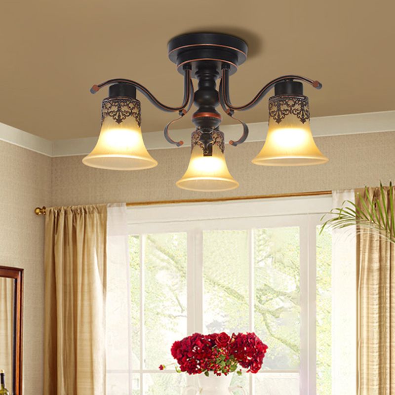 Decorative Bell Flush Lightture Glass Flush Mount Lights en noir pour le salon