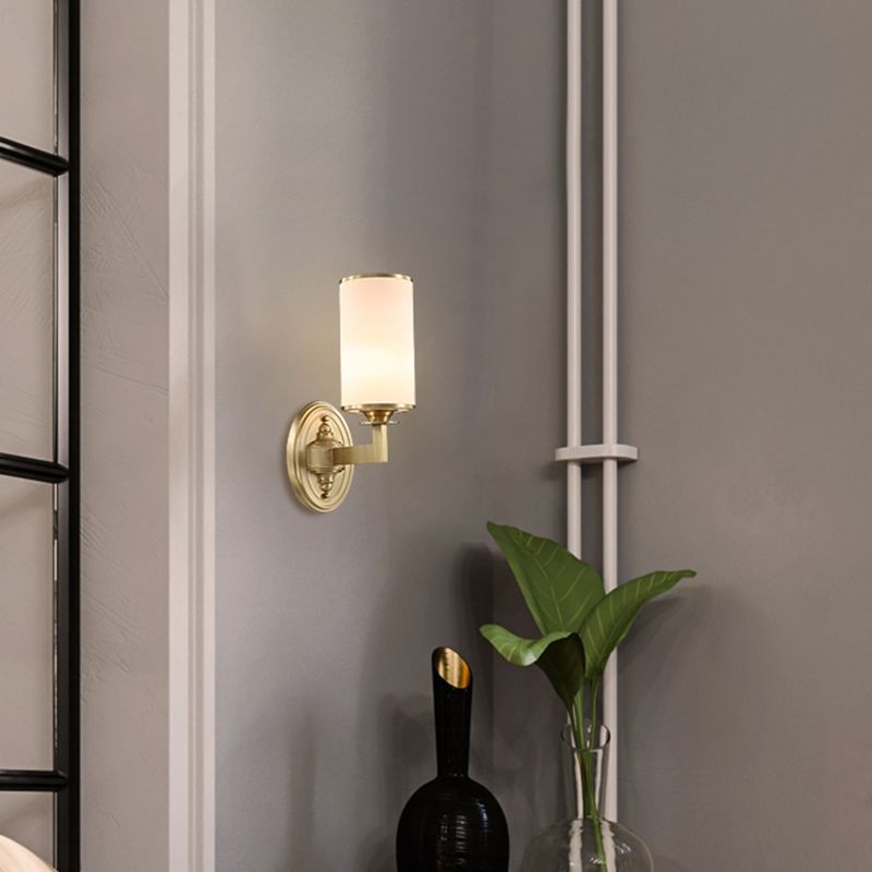 Moderno de estilo simple de estilo medio cilindro Medina de pared y vidrio 1 apliques de luz