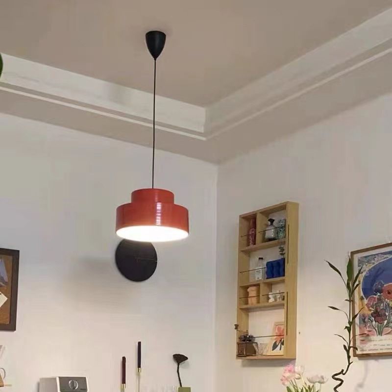 Stile moderno in stile cilindrico ombreggiatura chiodo in metallo 1 a sospensione leggera in arancione