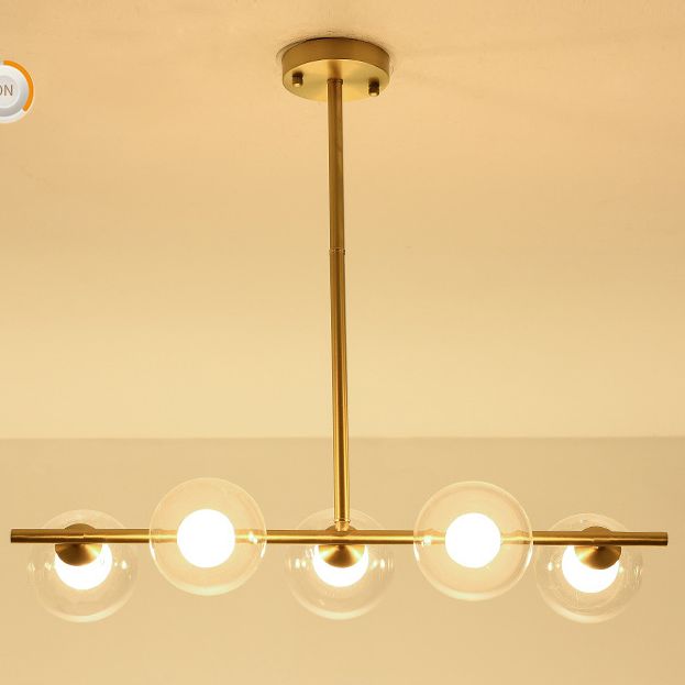 Mid-Century Gold Metal Island Pendant Lighting Spherical Glass Island Ceiling Light for Dining Table