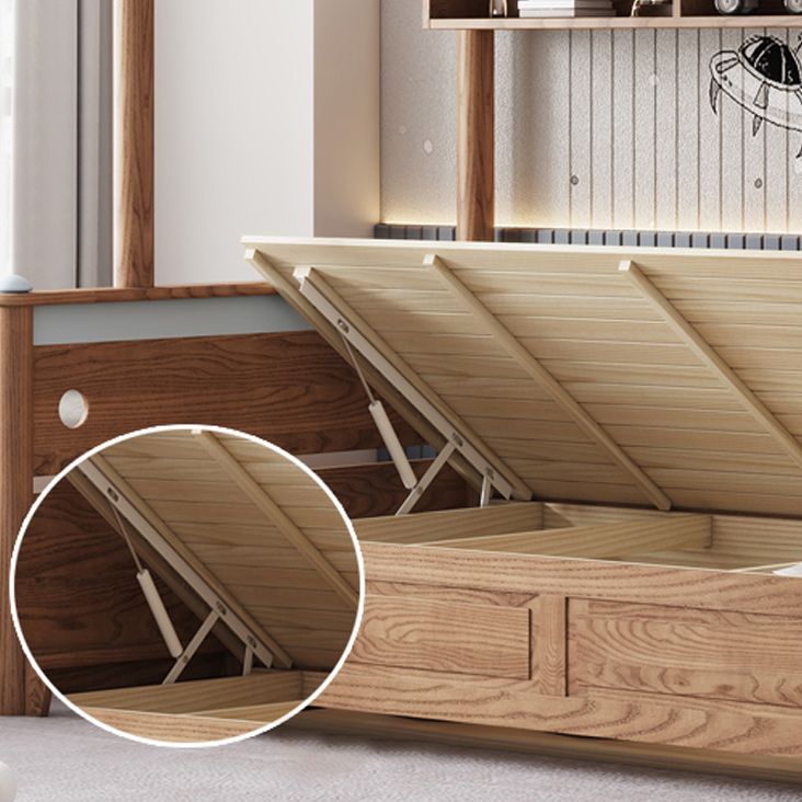 Brown Scandinavian Bunk Bed Solid Wood Standard Bunk Bed with Guardrail