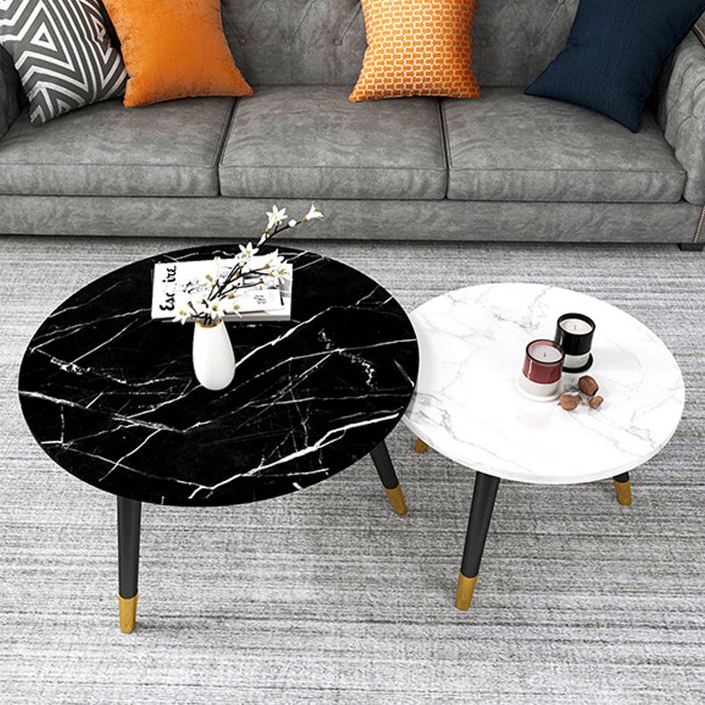 Contemporary Round Coffee Table with 3 Metal Legs and Wooden Top