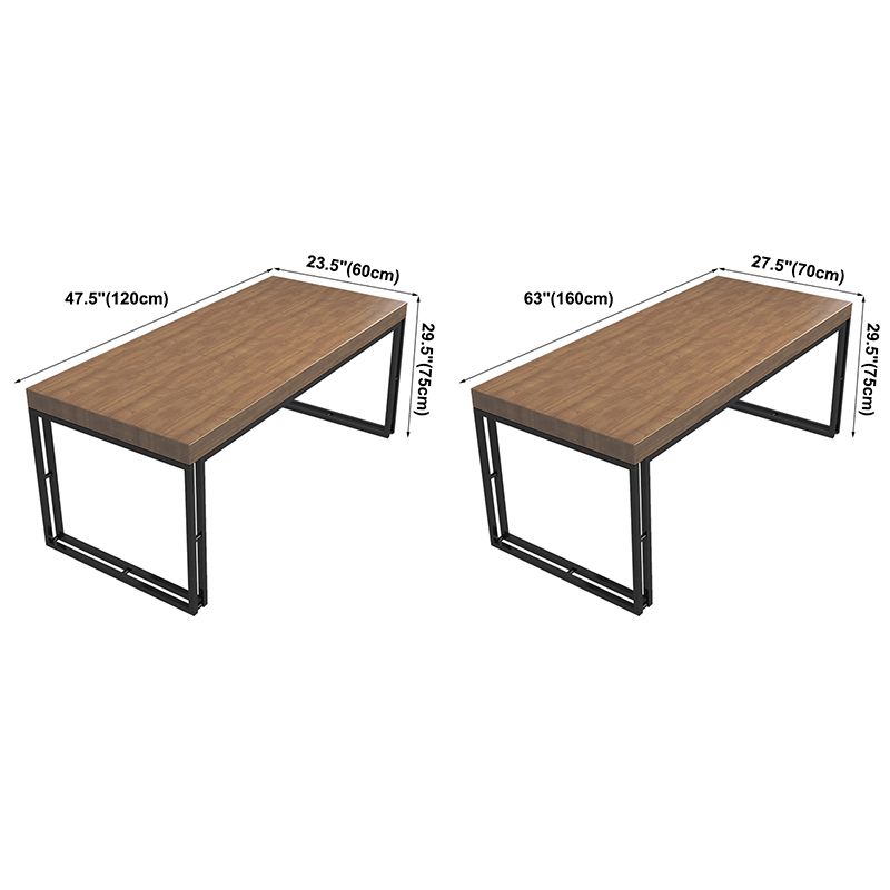 Industrial Style Solid Wood Dinner Table Brown Rectangle Table with Sled Base for Dinning Room