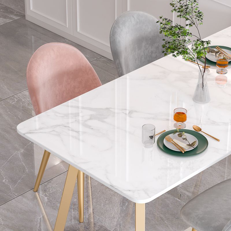 Sintered Stone Dining Table Traditional Luxury White Table with Gold Frame