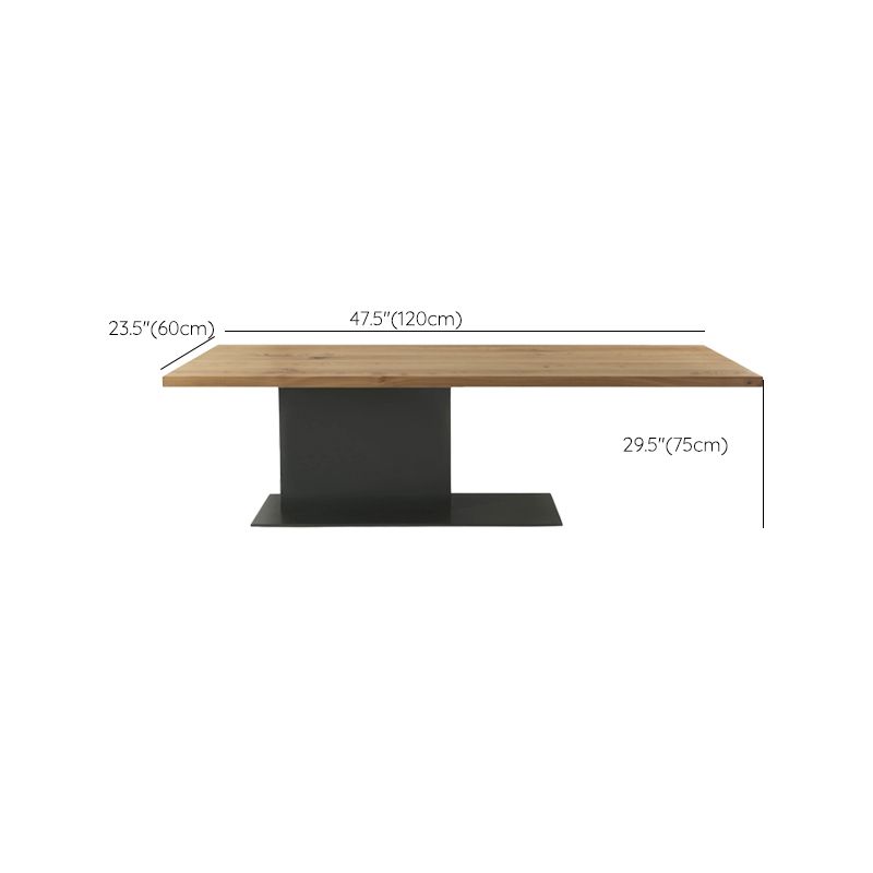 Natural Top Rectangular Table Solid Wood Dining Room Table with Metal Base