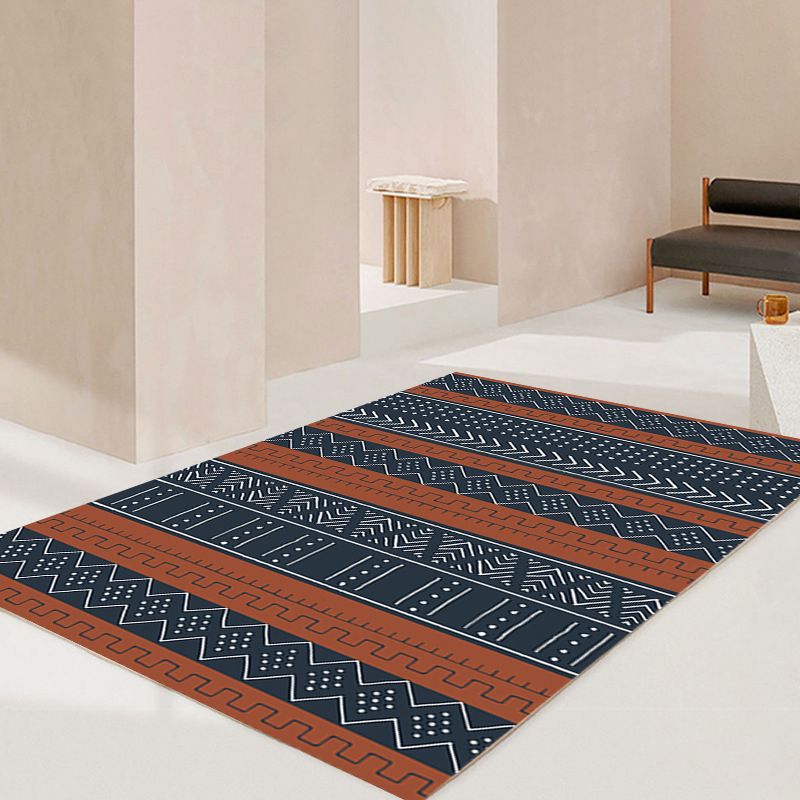 Dark Orange Print Rug Polyester Modern Rug Stain Resistant Rug for Living Room