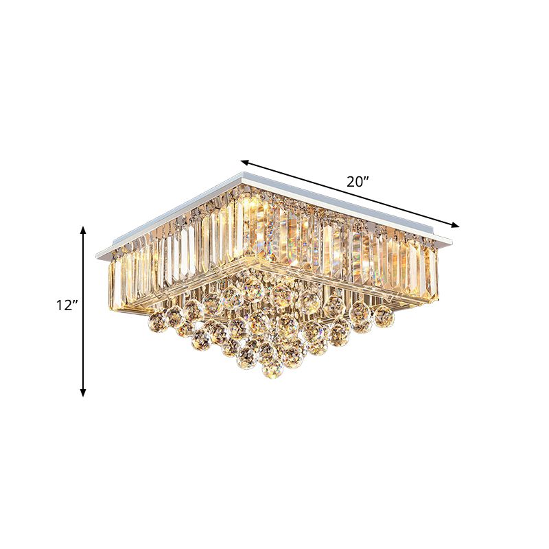 Faceted Crystal Square Flush Mount Light Minimalist 5-Head Living Room Ceiling Mounted Fixture in Chrome