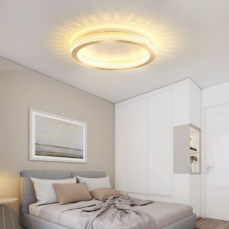 Single Golden Flush Mount Lighting Circle Glass LED Ceiling Light for Bedroom