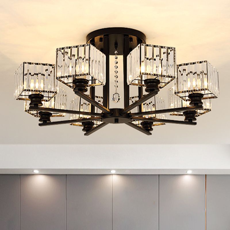 Artistic Radial Suspension Light Metallic Living Room Chandelier Light with K9 Crystal Block Shade