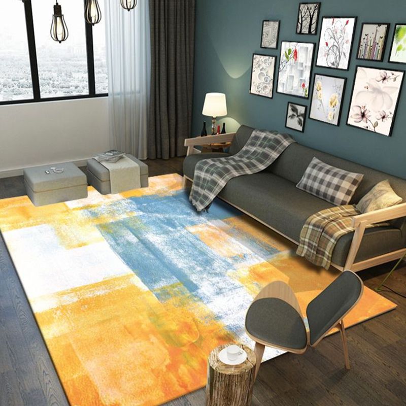 Simple Indoor Room Area Rug Orange Abstract Carpet Polyester Non-Split Rug