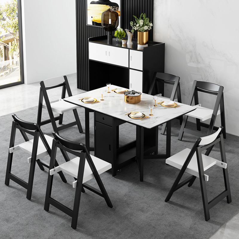 Mesa de comedor blanca de estilo moderno Mesa de comedor rectangular de piedra sinterizada con hojas abatibles