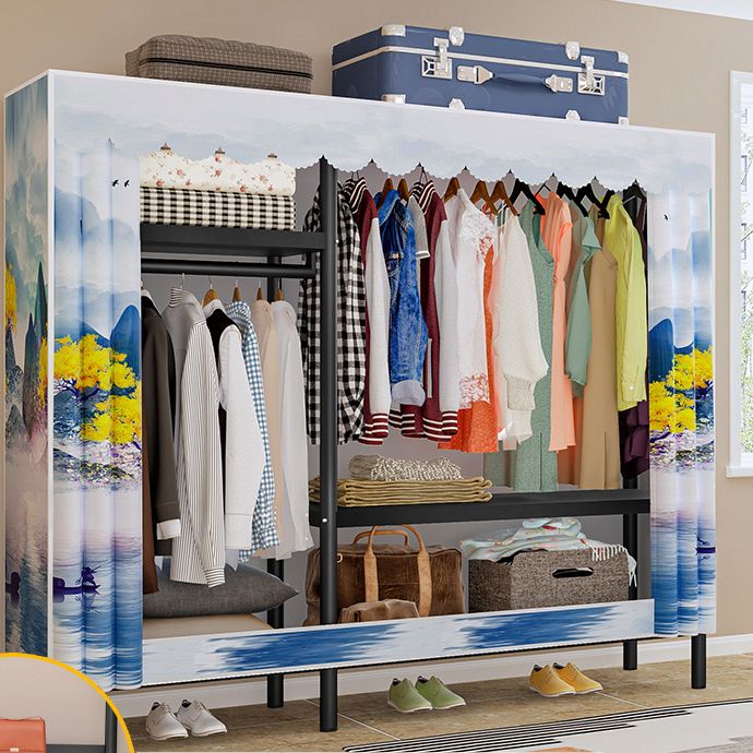 Contemporary Style Wardrobe Armoire Metal Frame Armoire with Garment Rod for Home