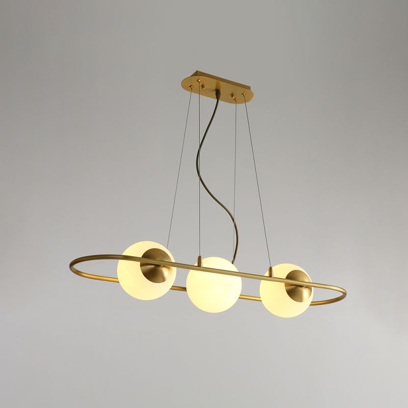 Sfera sala da pranzo lampadario in vetro smerigliato in vetro a 3 luci dopo moderno lampada a soffitto appesa con raggio di anello ovale in ottone