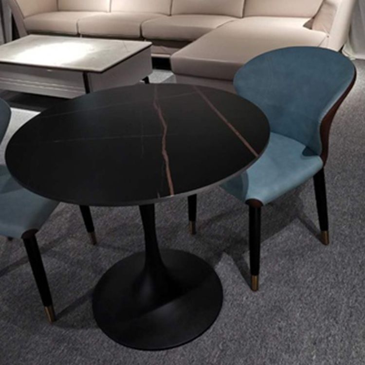 Contemporary Style Sintered Stone Dining Table Metallic Tulip Base Round Table for Home