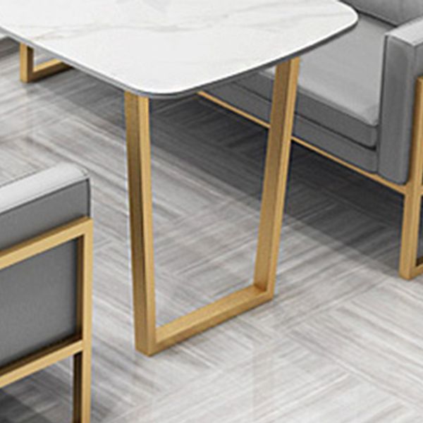 Traditional Luxury Dining Table Sintered Stone Table with Metal Double Pedestal