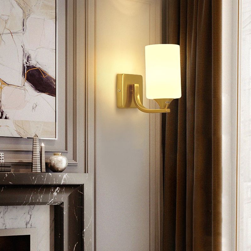 Simple Wall Sconce Cylinder Wall Light Fixture in Gold for Bedroom