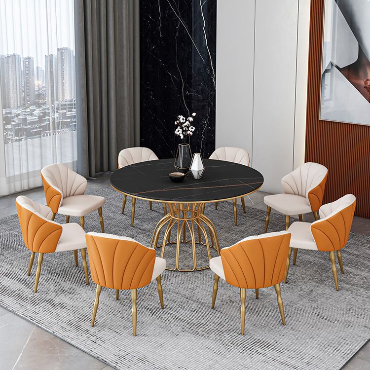 Home Dinner Room Kitchen Table Gold Base Stone and Iron Traditional Luxury Dining Table