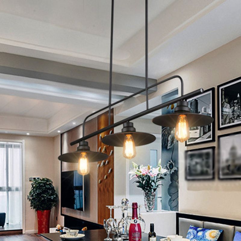 Black Geometric Island Pendant Light in Industrial Concise Style Wrought Iron Ceiling Light for Commercial Place