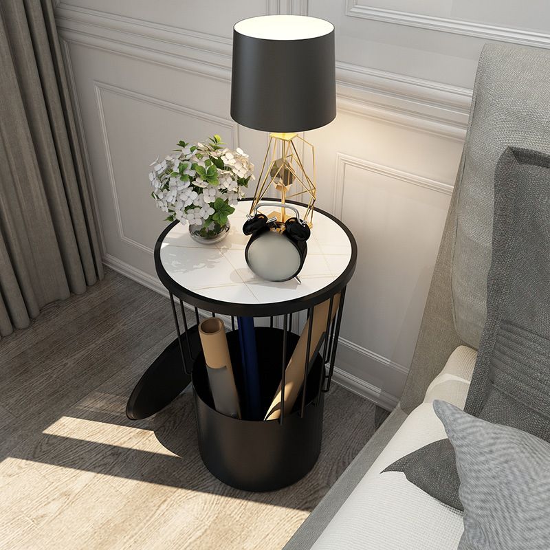 Open Storage Night Table Modern Metal Stone Top 22'' Tall Bed Nightstand