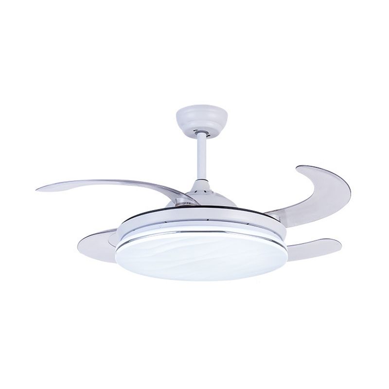 Acryl Witte hanger ventilatorlampring 36 "W LED Minimalistische semi -spoelplafondlamp voor slaapkamer met 4 messen, externe/wandregeling/afstandsbediening en wandregeling