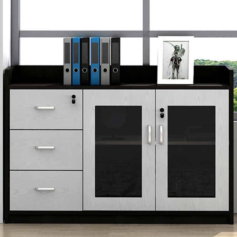 Contemporary File Cabinet Wooden Frame Key Locking Lateral File Cabinet