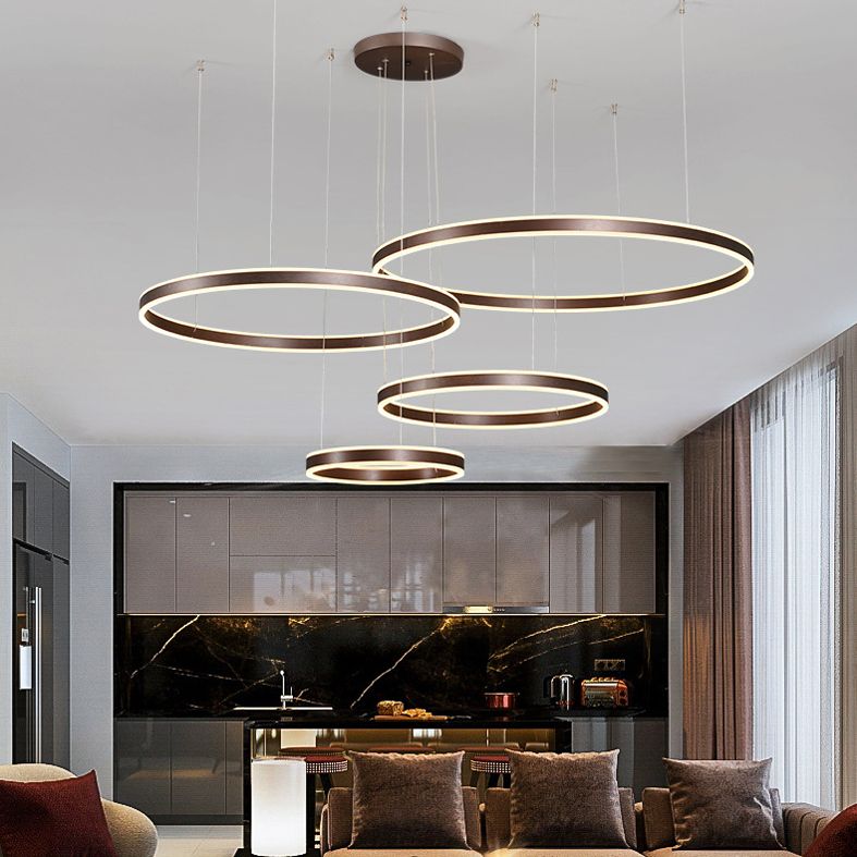 Coffee Rings Suspension Pendant Light Modern Style LED Metal Chandelier Pendant Light