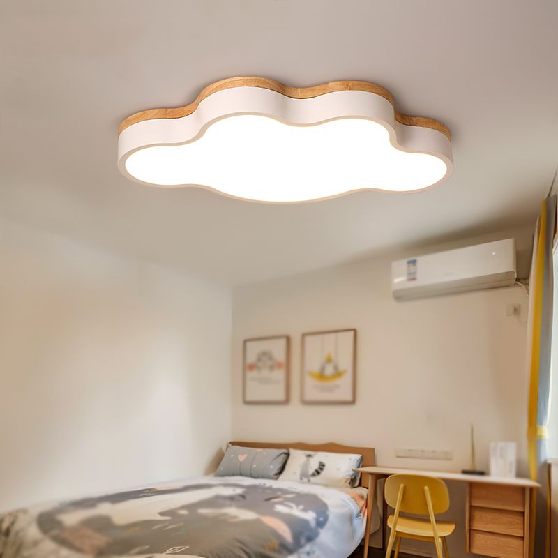 Modern Wood Flush Mount Cloud Shape Ceiling Light with Acrylic Shade for Living Room