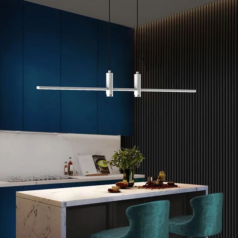 Modern Linear Island Light Fixtures 3-Head Restaurant Hanging Lamp with Silica Gel Shade