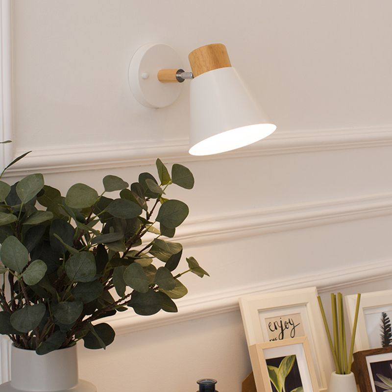 Sombra nórdica de la pared de la pared de la pared de la pared de la pared y madera 1 Bulbo de la cama de la noche del tallo rotativo en negro/blanco