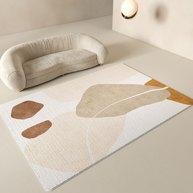 Moderner Farbblock-Teppich in Beige, Polyester-Teppich mit rutschfester Rückseite für die Inneneinrichtung