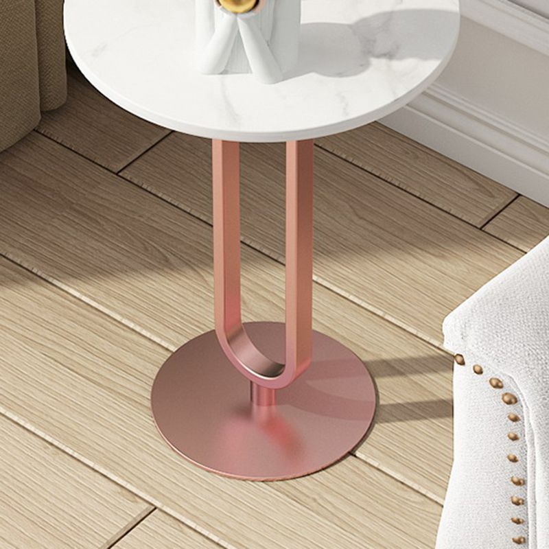 Dia 15.7"/19.7" Round Stone End Table Pedestal Side Table in White