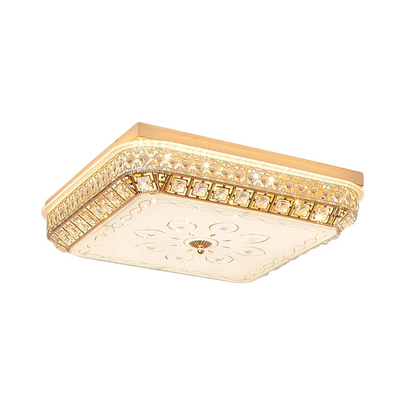 Crystal Gold Finish Flushmount Light Squared Simplicity LED Ceiling Flush Mount for Bedroom