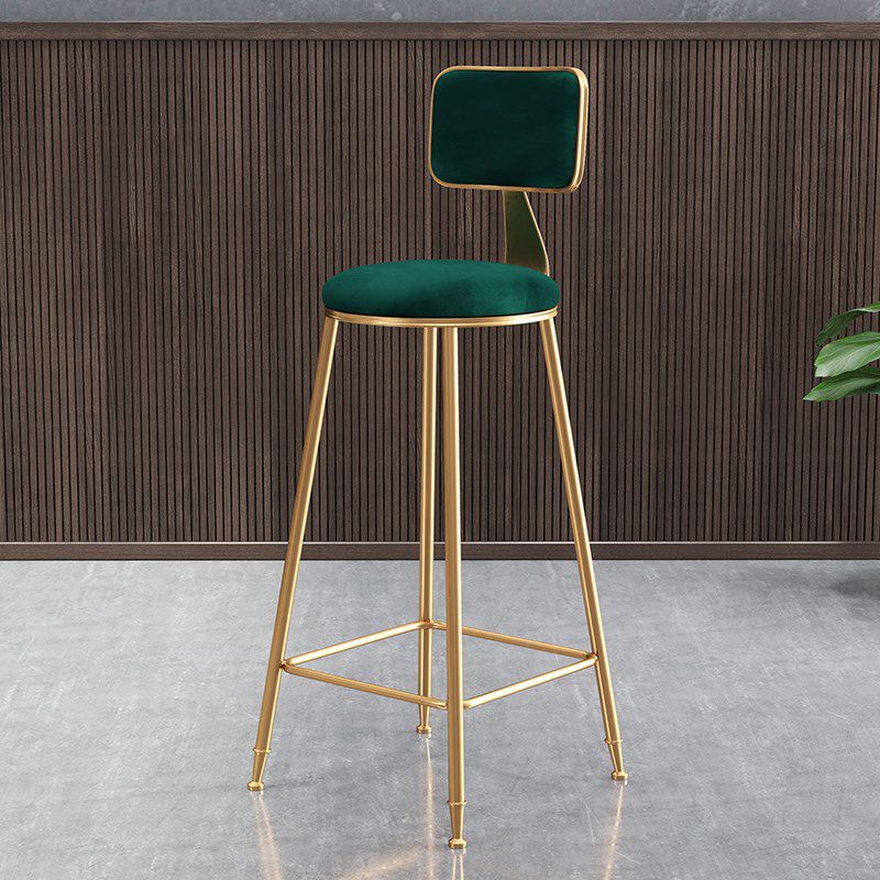 Nordic Backrest Armless Counter Stool Iron Dessert Shop Bar Stool with Pedal and Cushion