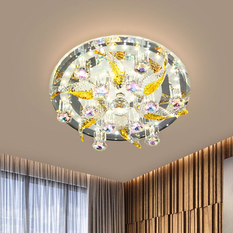 Plafonnier LED encastré moderniste poisson et fleur luminaire en cristal clair pour porche